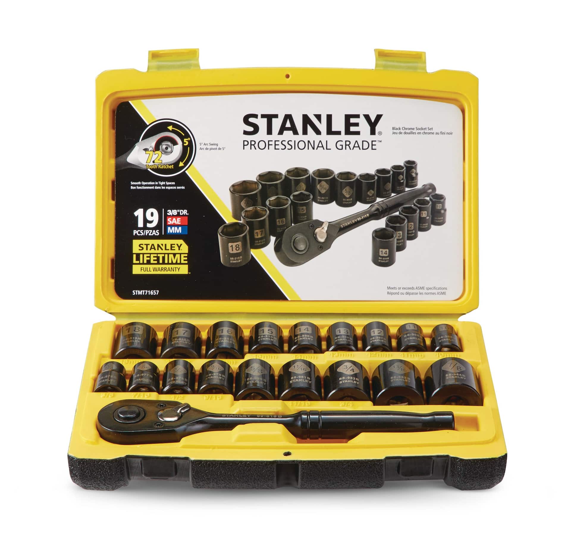 Stanley - Deep Standard Socket Set: 99 Pc, 1/4″;3/8″ Drive, 1/4 to