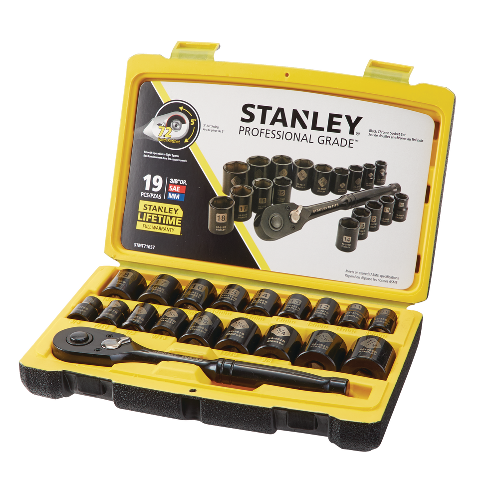 Stanley Professional Grade Black Chrome Socket Set, 19pc, SAE/Metric