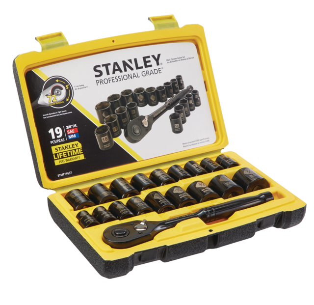 Stanley Professional Grade Black Chrome Socket Set, 19pc, SAE/Metric
