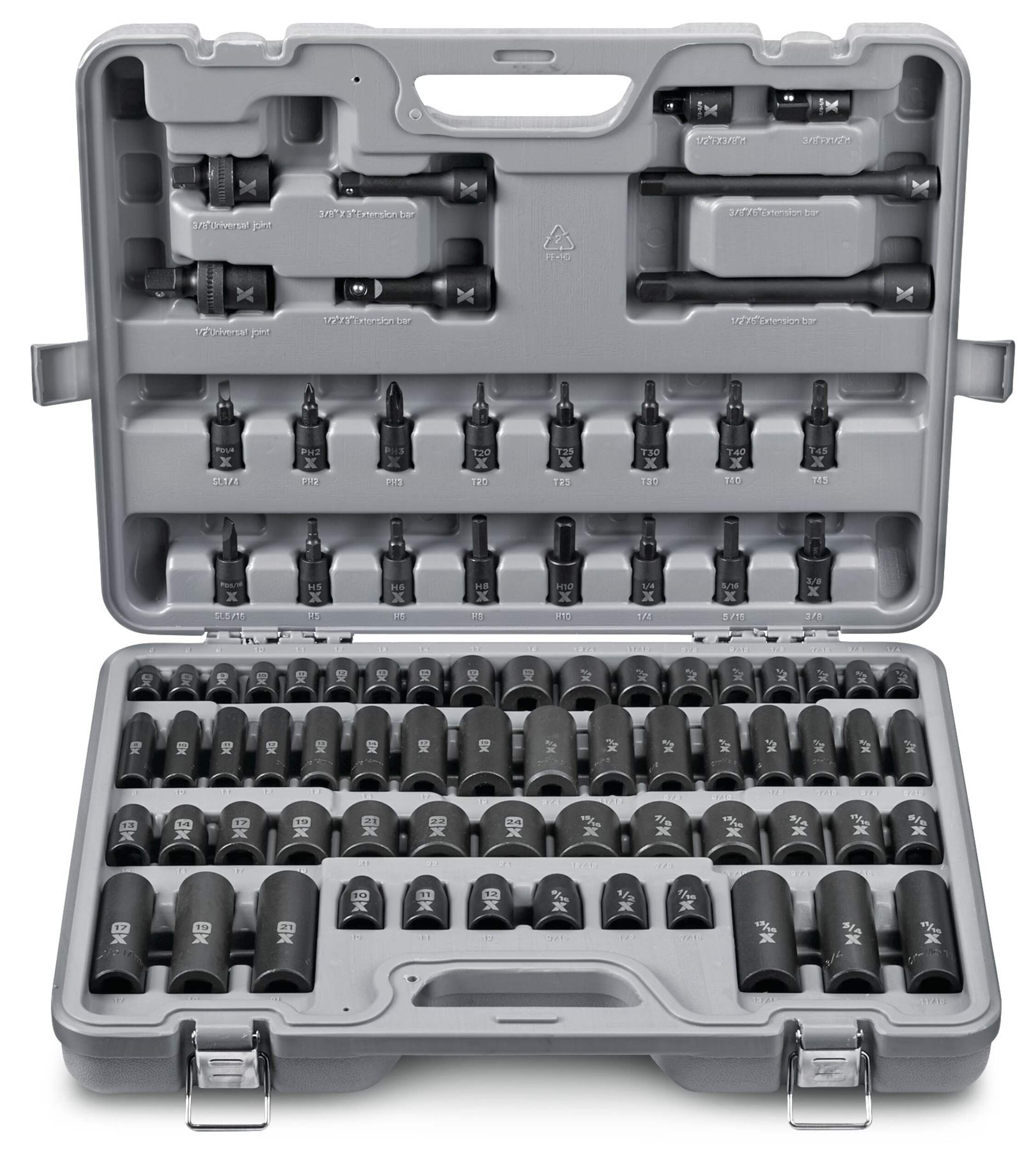 MAXIMUM 3/8-in & 1/2-in Drive Professional Grade Impact Socket Set, 83-pc, CRMO Front_Elevated