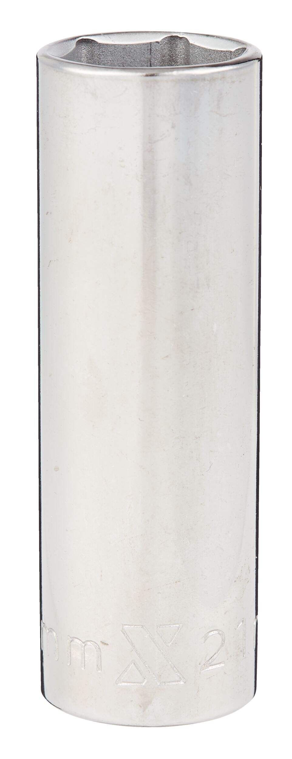 MAXIMUM 21mm 1/2-in Drive Deep Socket 6-Point, CRV, Chrome Plating Front_Elevated