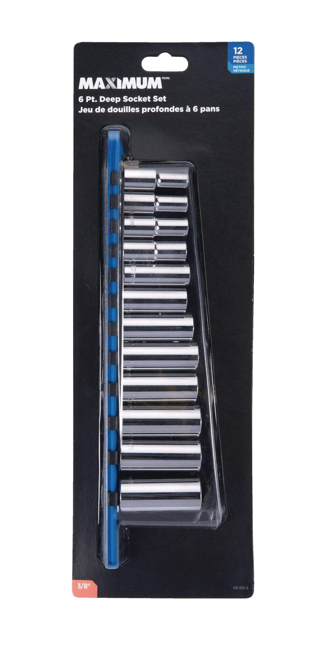 MAXIMUM 3/8-in Drive Deep Socket Set 12-pc, Metric, CRV, Nickel-Chrome Plating Front_Flat