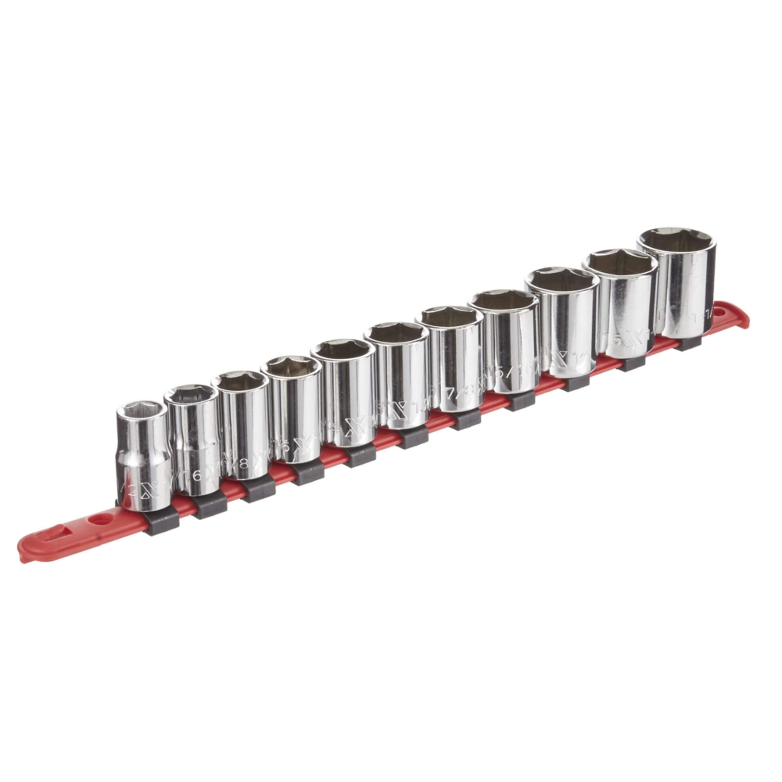 MAXIMUM 1/2-in Drive 6 Pt. Socket Set, SAE, Nickel-Chrome Plating, 11-pc Front_Angled_Right