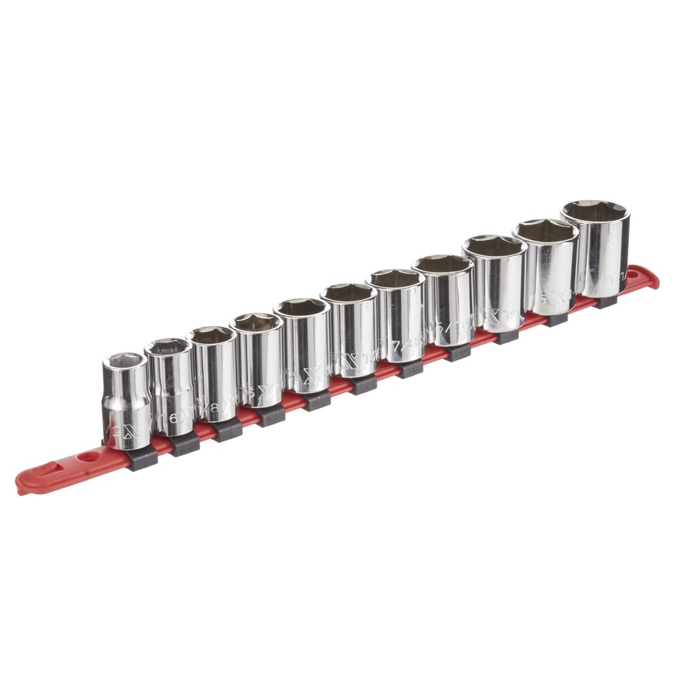 MAXIMUM 1/2in Drive Regular Socket Set 11pc, SAE, CRV, NickelChrome