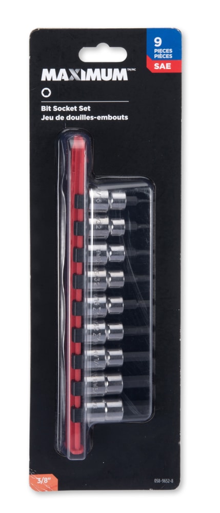 MAXIMUM 3/8-in Drive Hex Bit Socket Set, Chrome-Plated, 9-pc, SAE Front_Flat