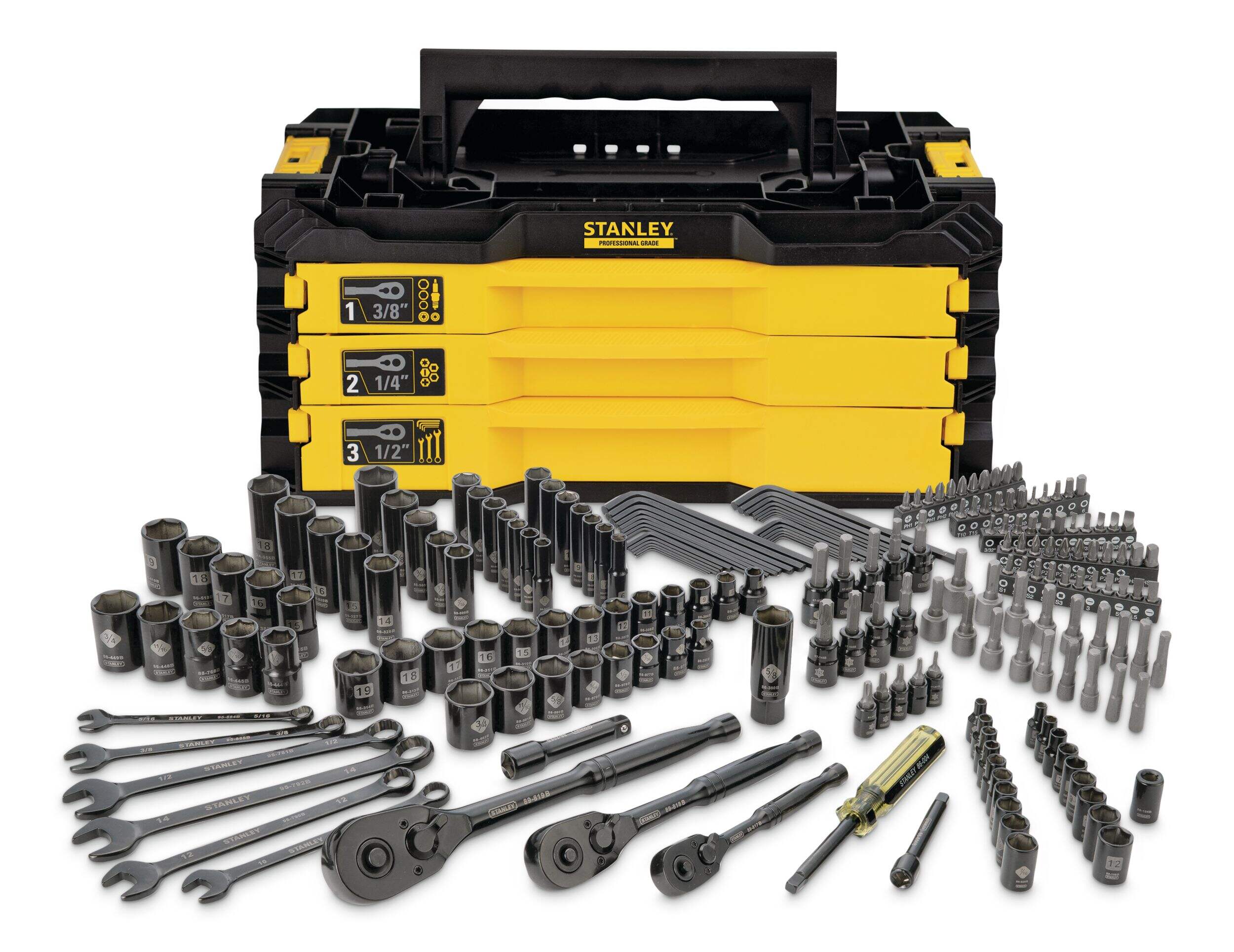 Stanley Professional Grade Black Chrome Socket Set, SAE/Metric, 203-pc Composite_or_Mixed