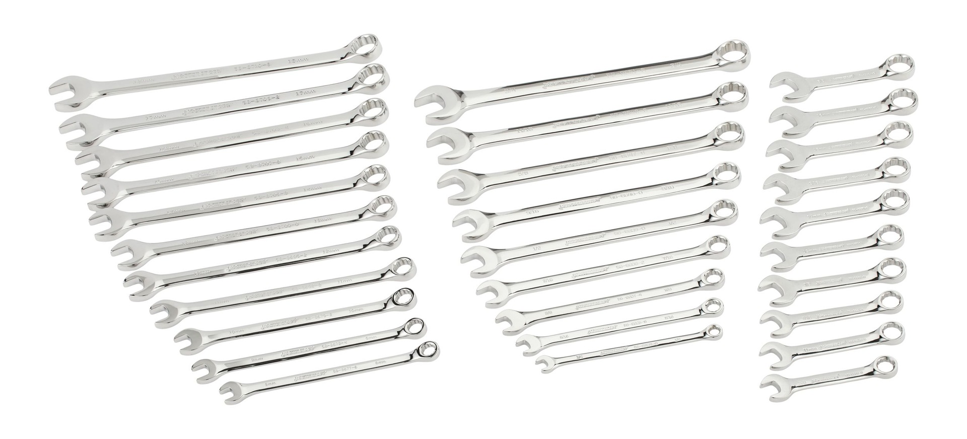 Mastercraft Combination Wrench Set, 30pc, Stubby/Standard Sizes, SAE