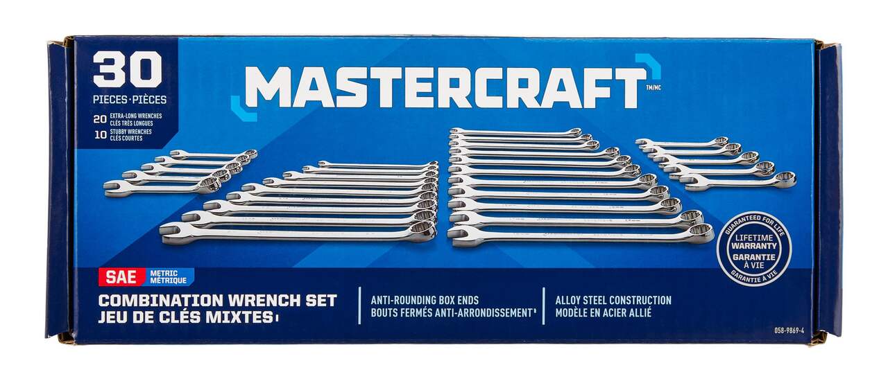 Mastercraft Combination Wrench, Assorted Sizes, SAE/Metric CRV