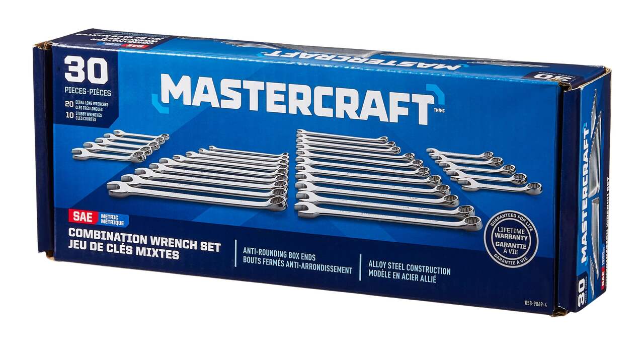 Mastercraft Combination Wrench, Assorted Sizes, SAE/Metric CRV