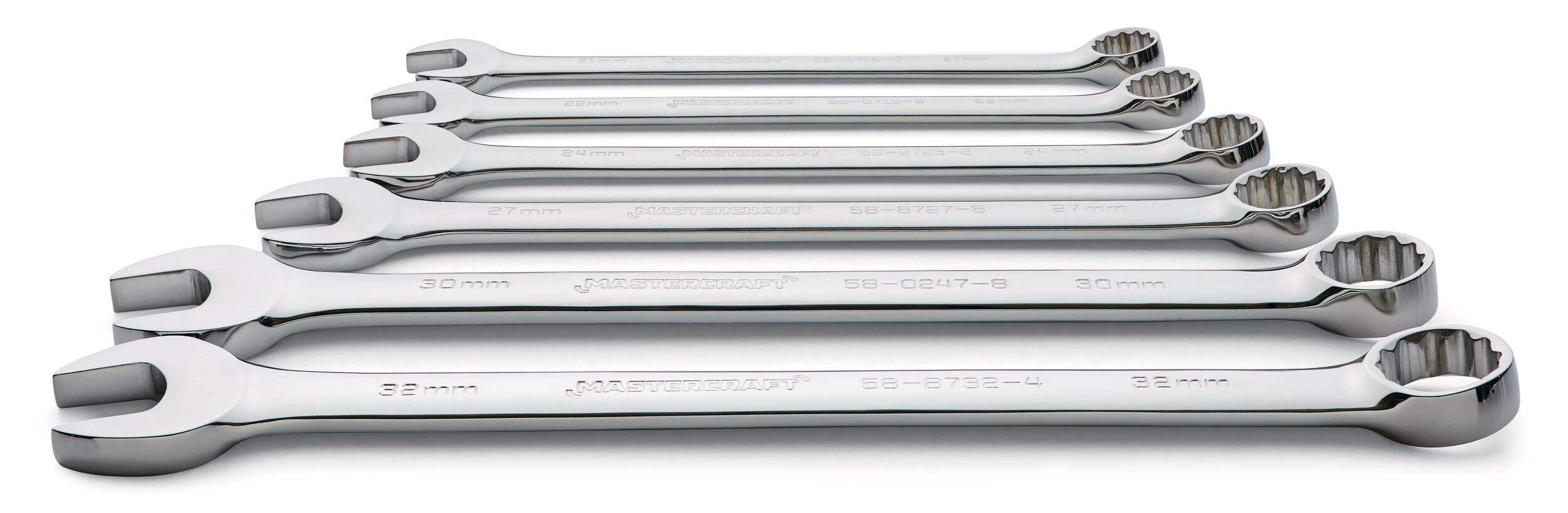 Mastercraft Jumbo Combination Wrench Set, Nickel-Chrome Plating, Metric, 6-pc Front_Elevated