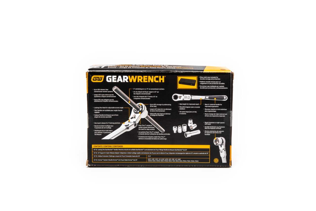 GearWrench Pass-Thru™ 1/4-in Drive Socket Set 27-pc, SAE/Metric