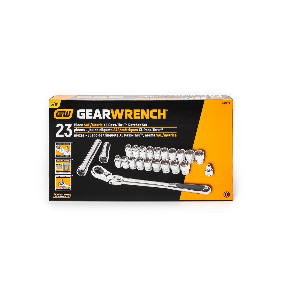 GearWrench PassThru™ 3/8in Drive Socket Set 23pc, SAE/Metric