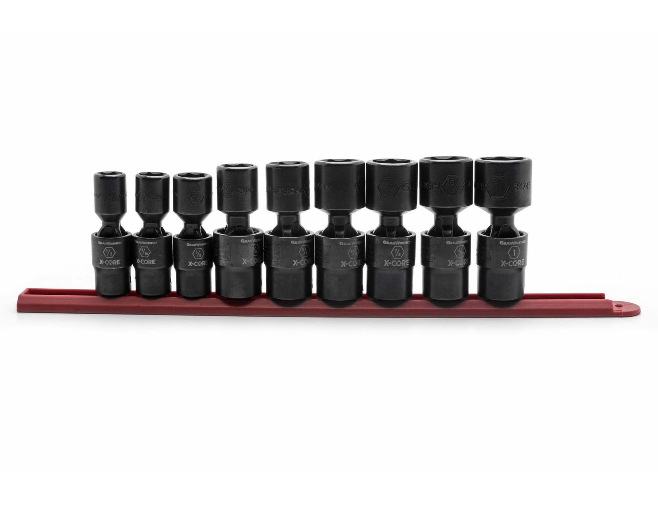 GearWrench 6 Point Standard Drive X-Core™ Pinless Universal Impact Socket Set, SAE, 1/2-in, 9-pc Front_Elevated