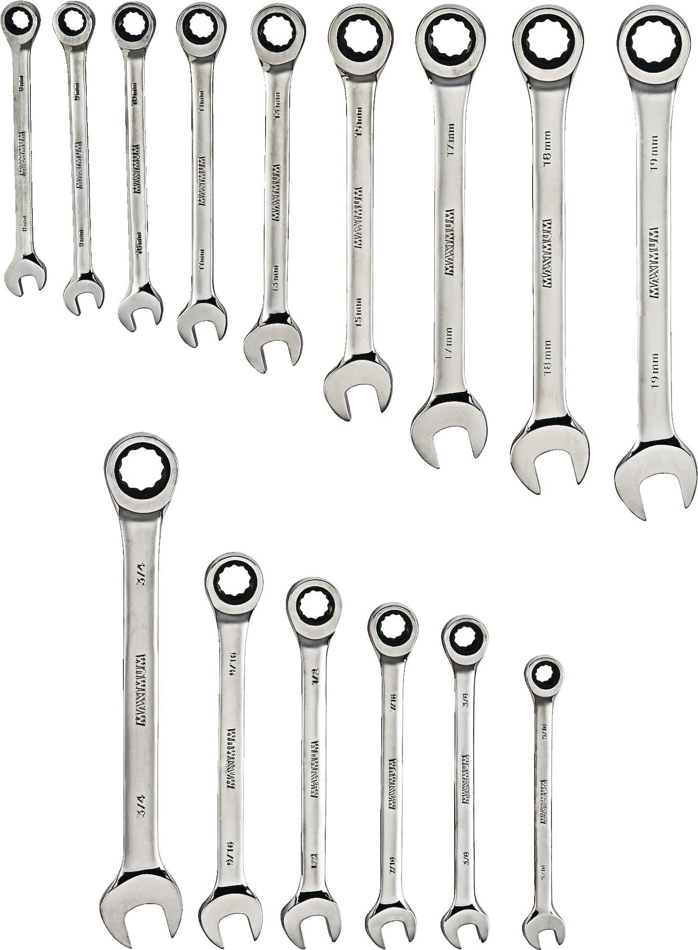 MAXIMUM Professional Grade Ratcheting Wrench Set, 15-pc, SAE/Metric ...