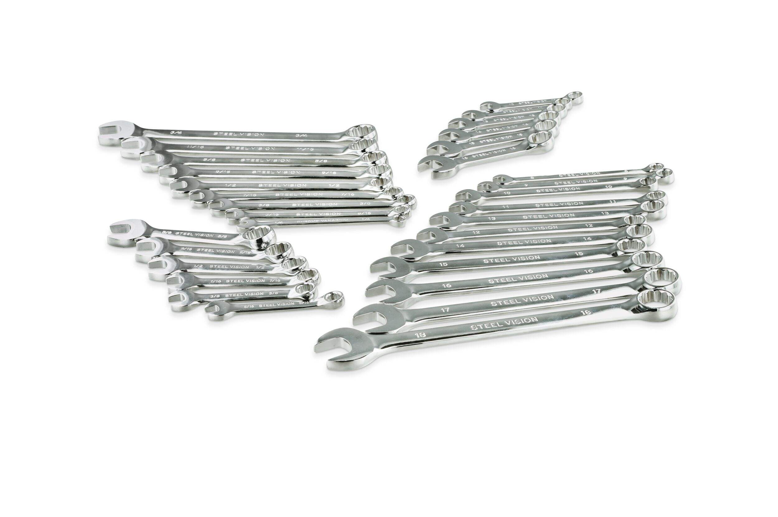Clés mixtes SteelVision, tailles courtes et standard, SAE et métrique, paq. 32 Composite_or_Mixed