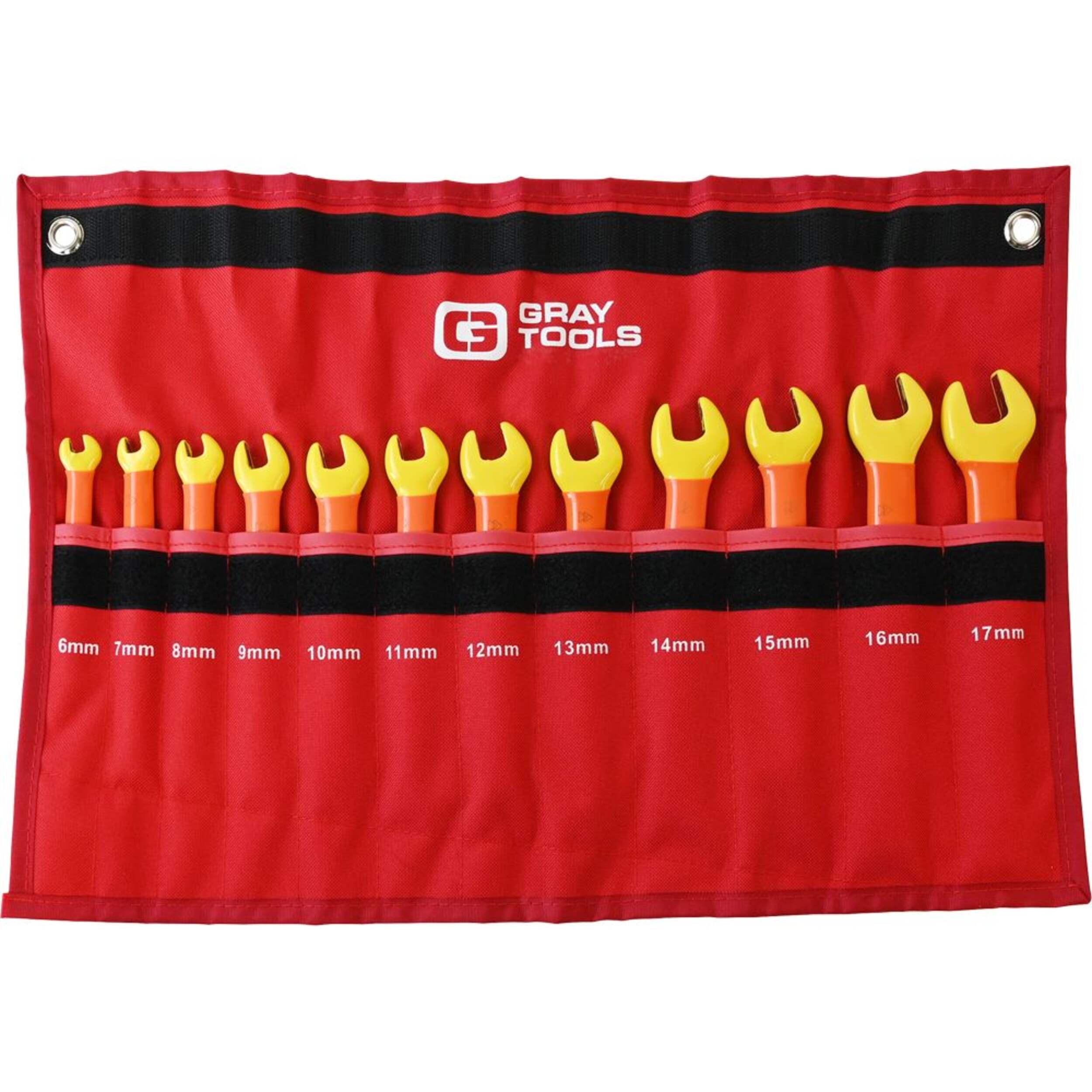 Clés à fourche Gray Tools, métrique, isolé 1 000 V, paq. 12 Front_Flat