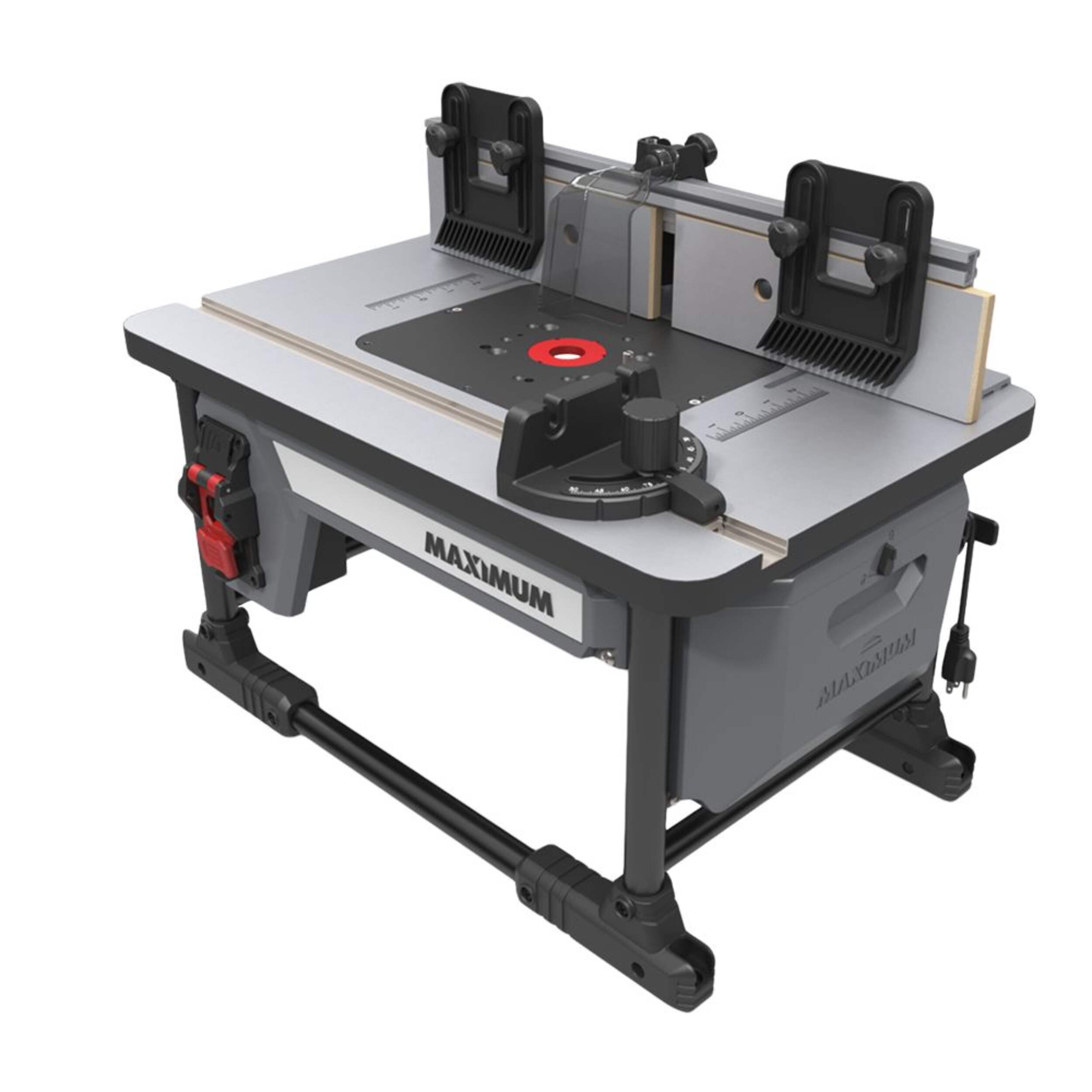 MAXIMUM 14A Woodworking Router Work Table with Steel Roll Cage Design Front_Three_Fourths_Angled_Left