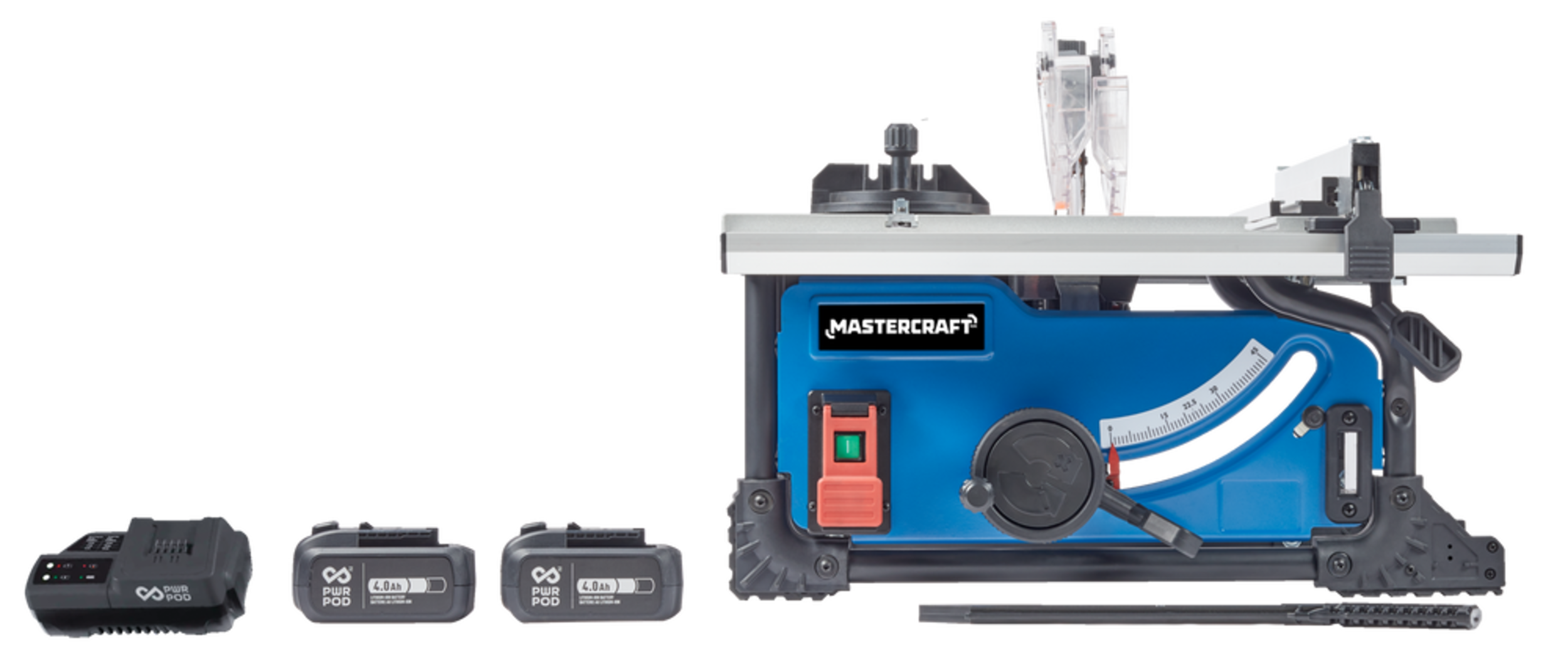 Mastercraft Table Saw with 2 PWR POD 20V 4.0Ah Batteries & 90W Charger