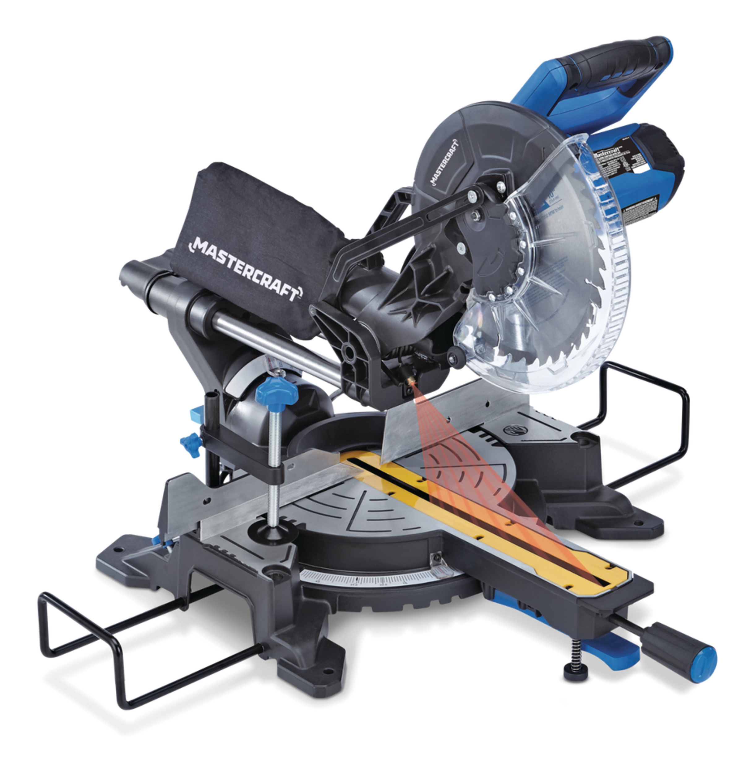 Mastercraft 15 Amp Single-Bevel Sliding Compound Mitre Saw with Laser, 10-in Front_Angled_Right