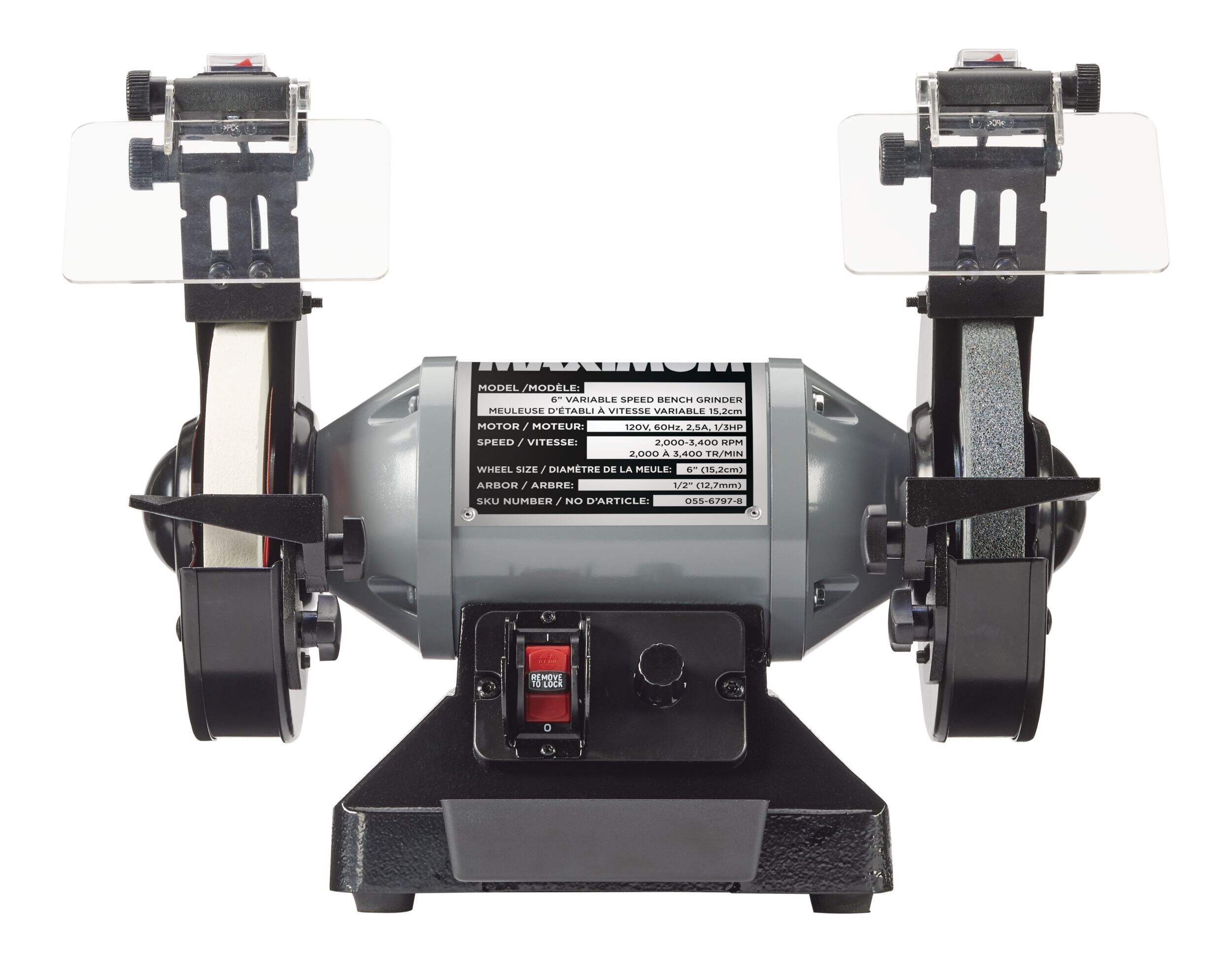 MAXIMUM 2.5A Variable Speed Heavy-Duty Bench Grinder, 6-in Front_Flat