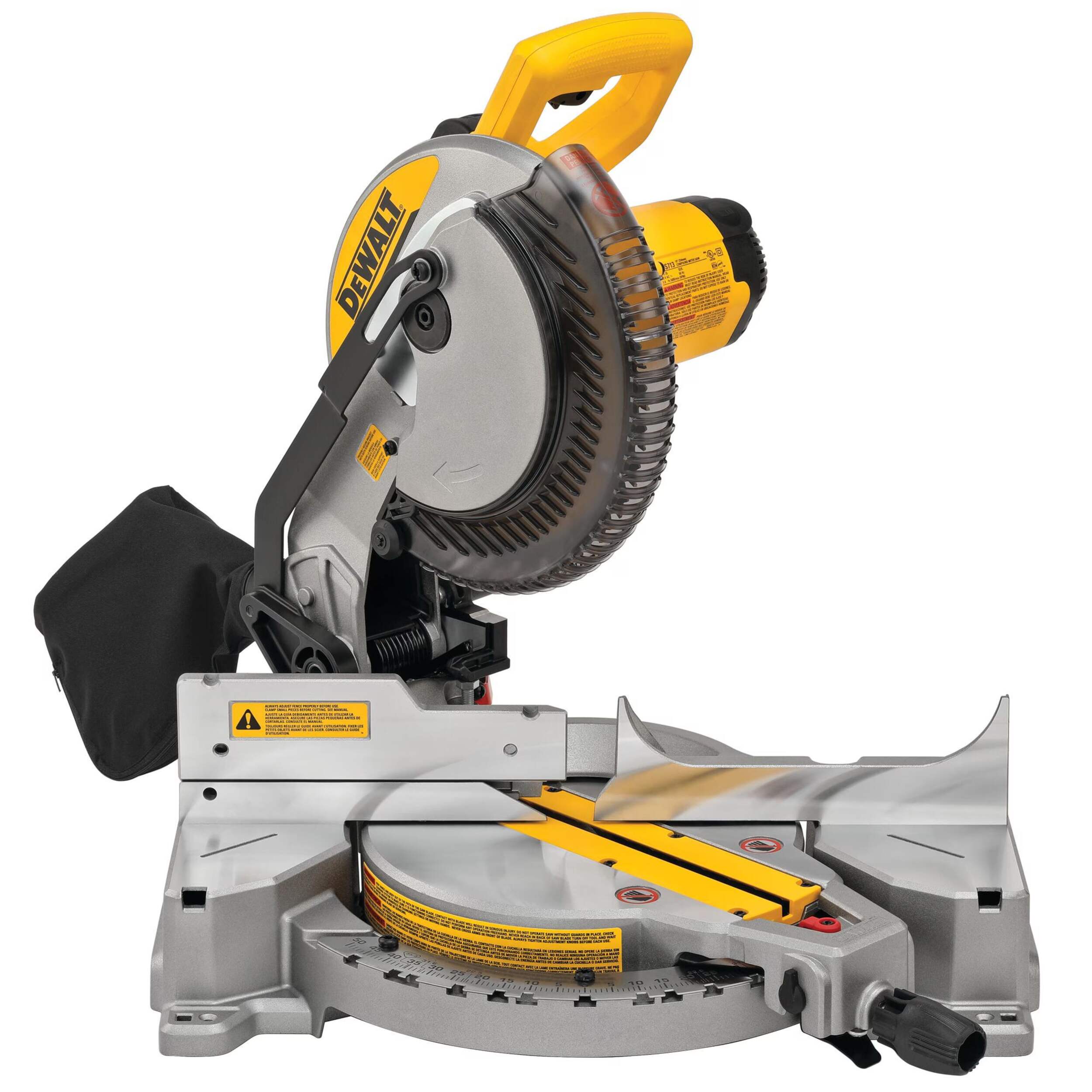 DEWALT DWS713 15 Amp Single-Bevel Compound Mitre Saw, 10-in Front_Three_Fourths_Angled_Right
