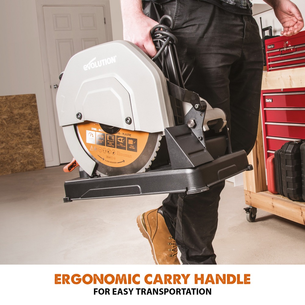 Evolution R355CPS 15 Amp Chop Saw with 14in Multimaterial Cutting