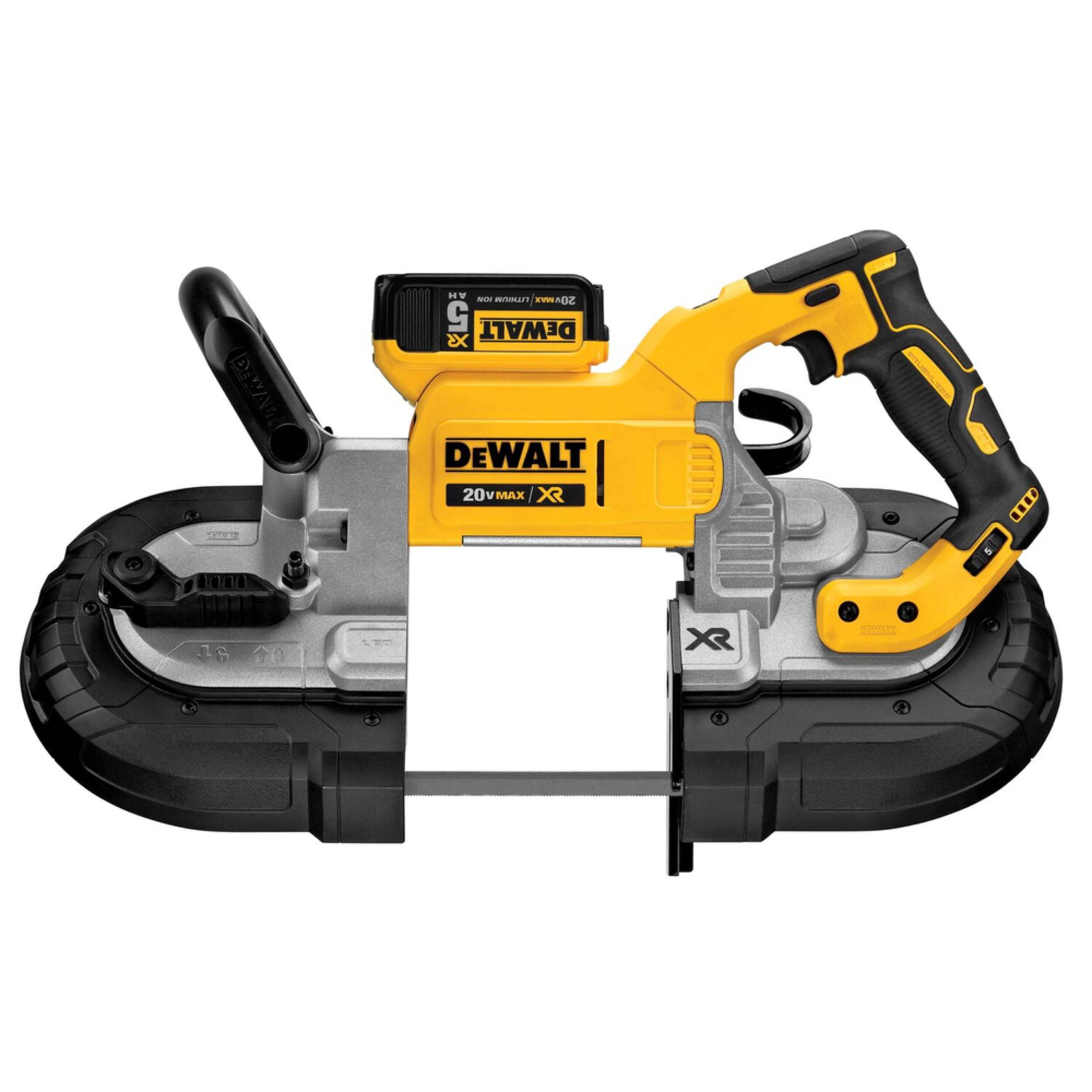 Scie à ruban sans balais à coupe profonde DEWALT DCS374P2 20V MAX avec batteries 20 V MAX 5 Ah et coffret Front_Elevated