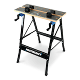 Table de travail/chevalet de sciage pliant en acier Mastercraft avec dessus de table en MDF Front_Angled_Left