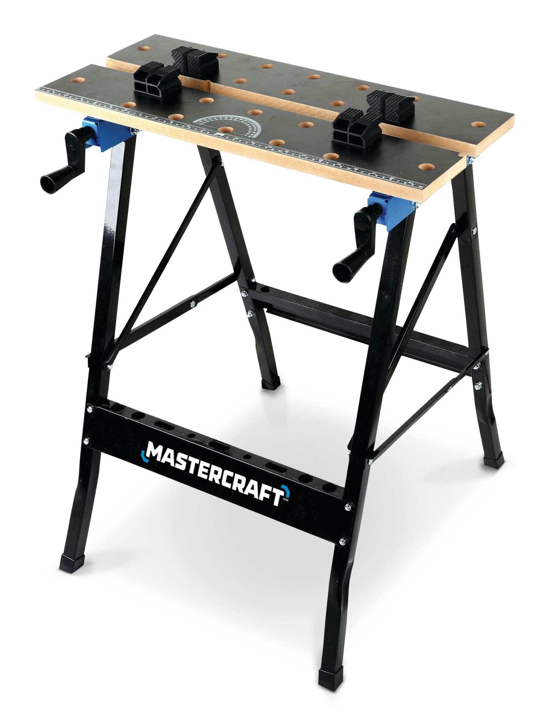 Mastercraft Steel Folding Work Table / Sawhorse with MDF Tabletop Front_Angled_Left