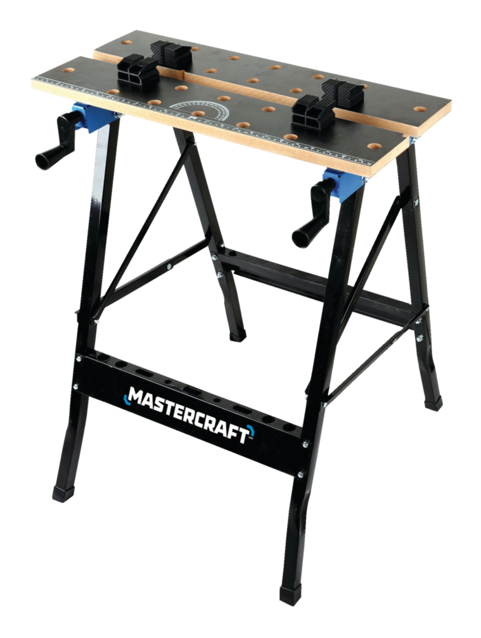 Table de travail/chevalet de sciage pliant en acier Mastercraft avec dessus  de table en MDF, 25 x 30 x 24-30 po