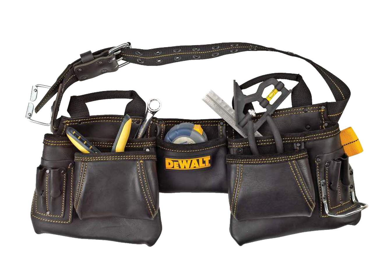 DEWALT Open Structure Adjustable Tool Belt with Suspenders, Padded, 25  Pockets, Black