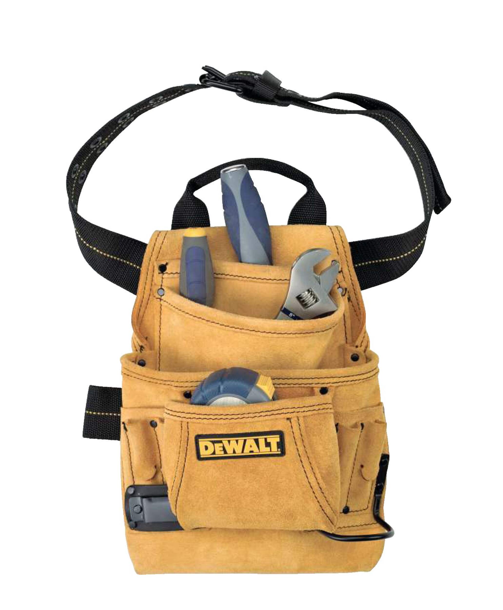 DEWALT Suede Leather Adjustable Nail Pouch w/ 10 Pockets & Belt Overhead_Flat