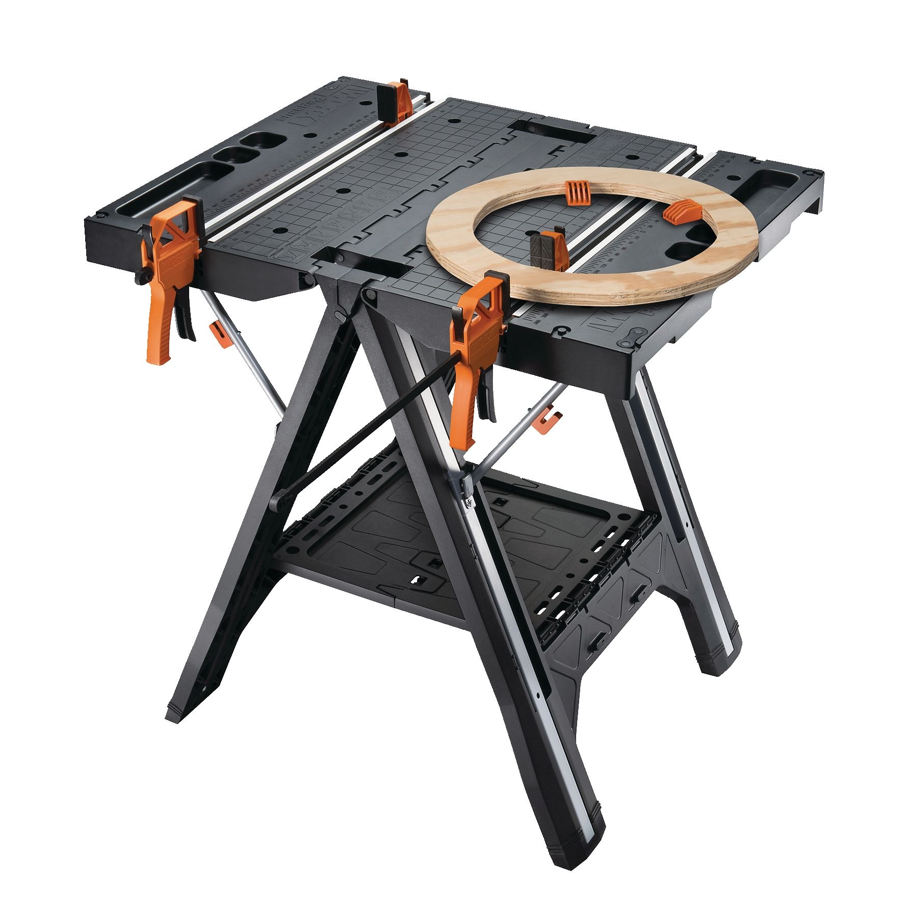 Worx Pegasus Foldable Worktable / Sawhorse with Quick Clamps, 31-in x 25-in x 32-in Overhead_Plunge