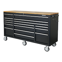 MAXIMUM Tool Cabinet with Wood Top and 4-Outlet Power Strip, Black, 74x24-in Front_Angled_Left