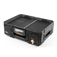 ToughBuilt StackTech Top Portable Modular Plastic/Metal Tool Box with 4 Dividers and 4 Bins, IP65-Rated, Black Front_Angled_Left