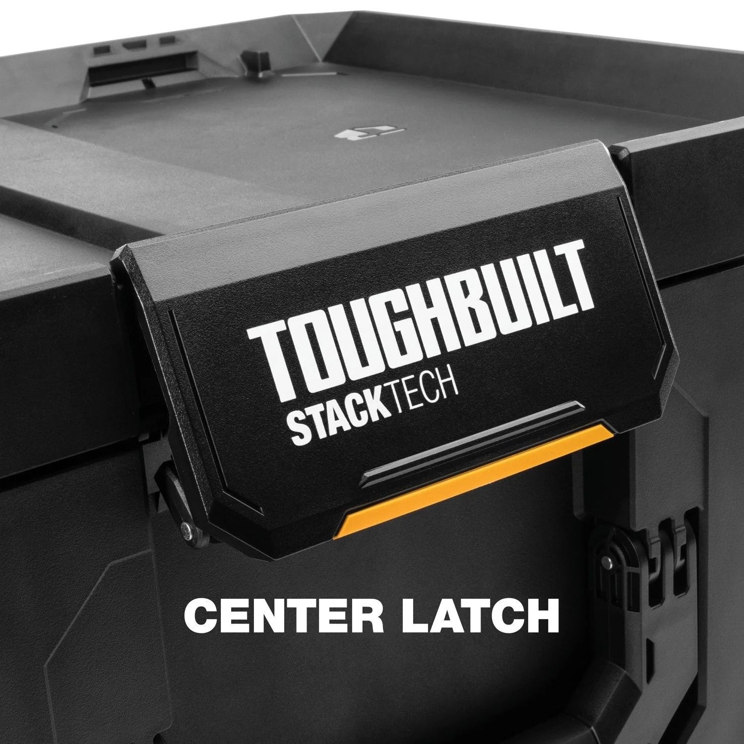 ToughBuilt StackTech Middle Portable Modular Plastic/Metal Tool Box with Inner Tray, IP65-Rated, Black CloseUp
