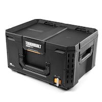 ToughBuilt StackTech Middle Portable Modular Plastic/Metal Tool Box with Inner Tray, IP65-Rated, Black Front_Three_Fourths_Angled_Left
