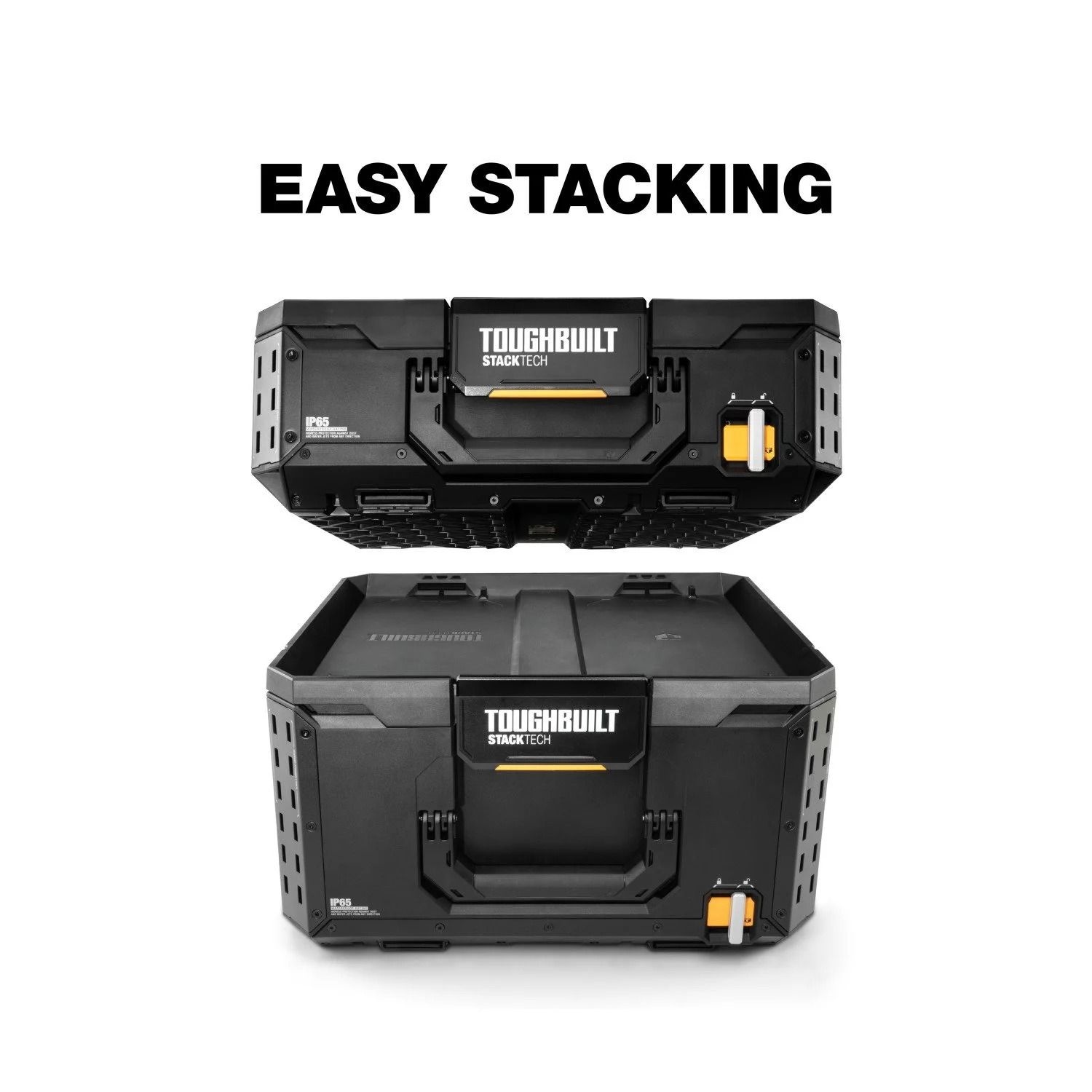 ToughBuilt StackTech Middle Portable Modular Plastic/Metal Tool Box with Inner Tray, IP65-Rated, Black Front_Elevated