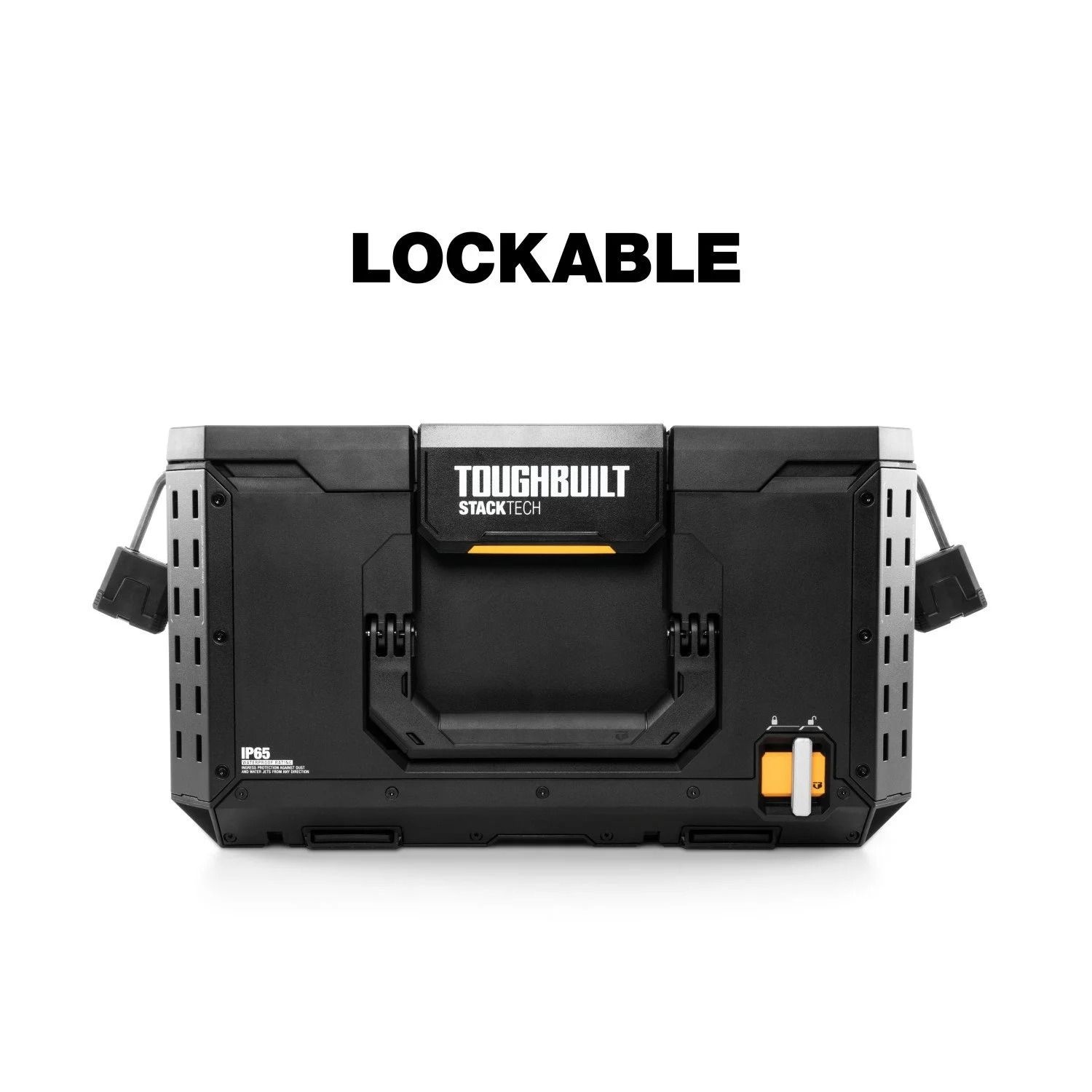 ToughBuilt StackTech Middle Portable Modular Plastic/Metal Tool Box with Inner Tray, IP65-Rated, Black Front_Flat