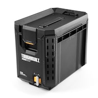 ToughBuilt StackTech Half Portable Modular Plastic/Metal Tool Box with Inner Tray and 5 Dividers, IP65-Rated, Black Front_Angled_Left