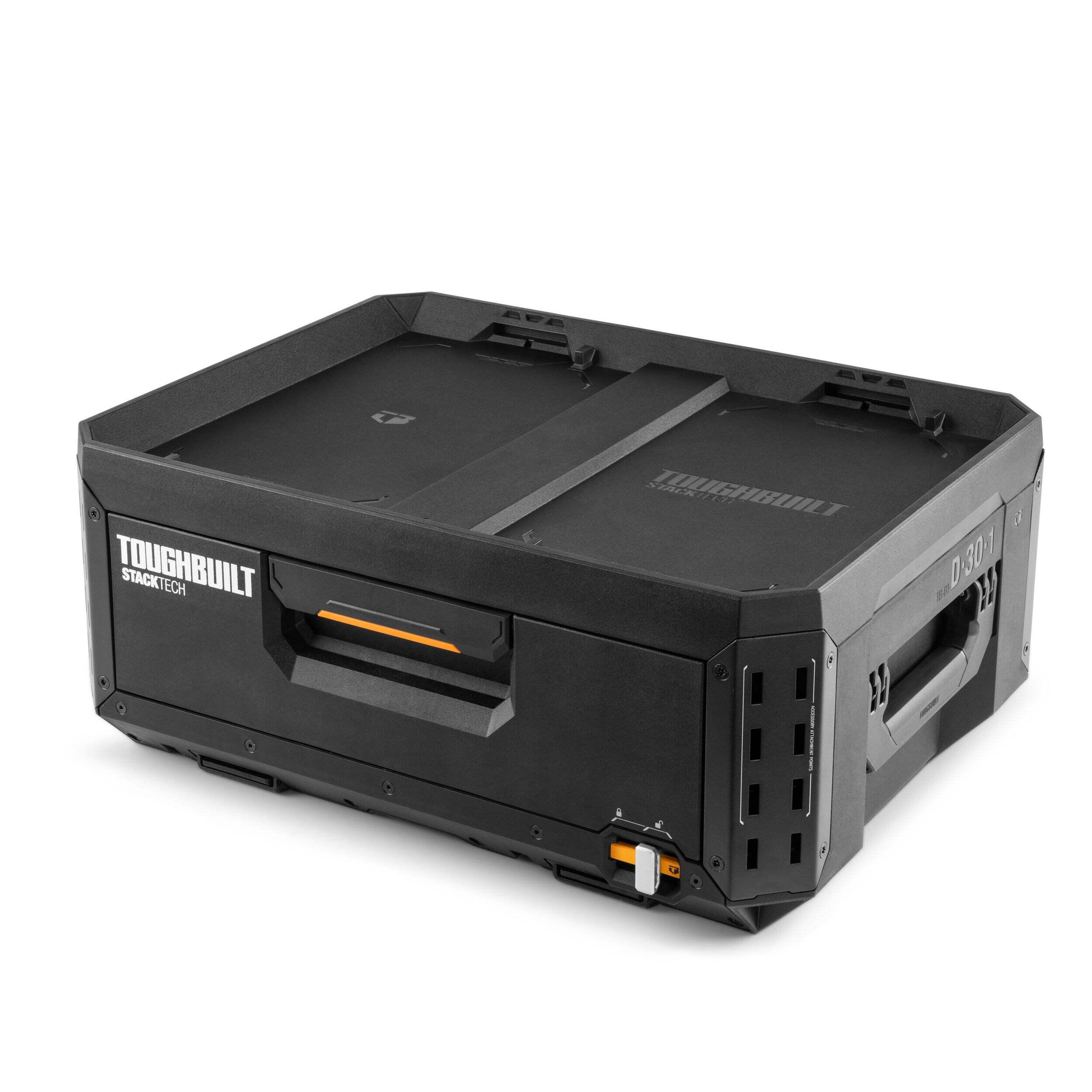 ToughBuilt StackTech 1-Drawer Auto-Locking Portable Modular Tool Box Front_Three_Fourths_Angled_Left