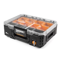 ToughBuilt StackTech Compact Portable Large Parts Organiser, 12-Compartment Front_Three_Fourths_Angled_Left