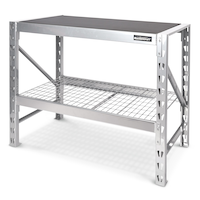 Mastercraft Steel Folding Workbench/Work Table w/ Adjustable Shelves, 48x23x36-in