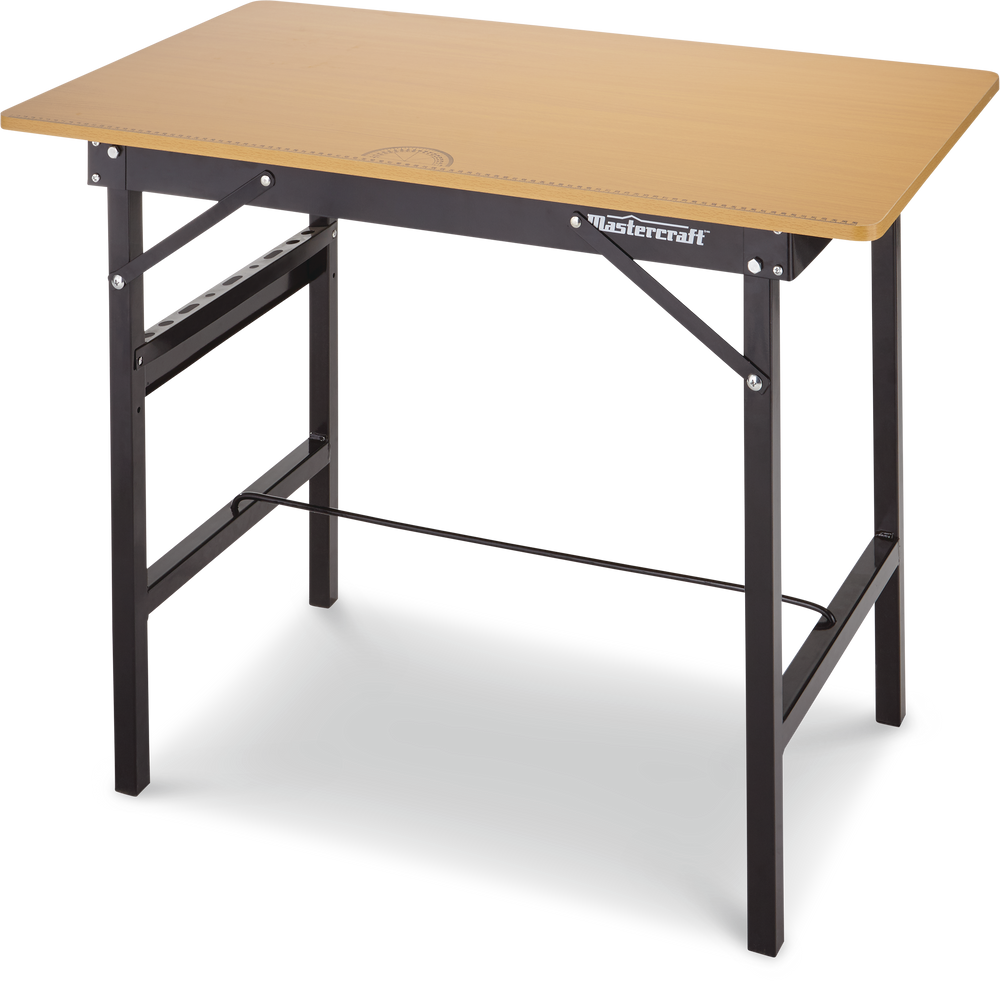 Mastercraft Steel Folding Workbench/Work Table w/ Wooden Top, 39x24x30