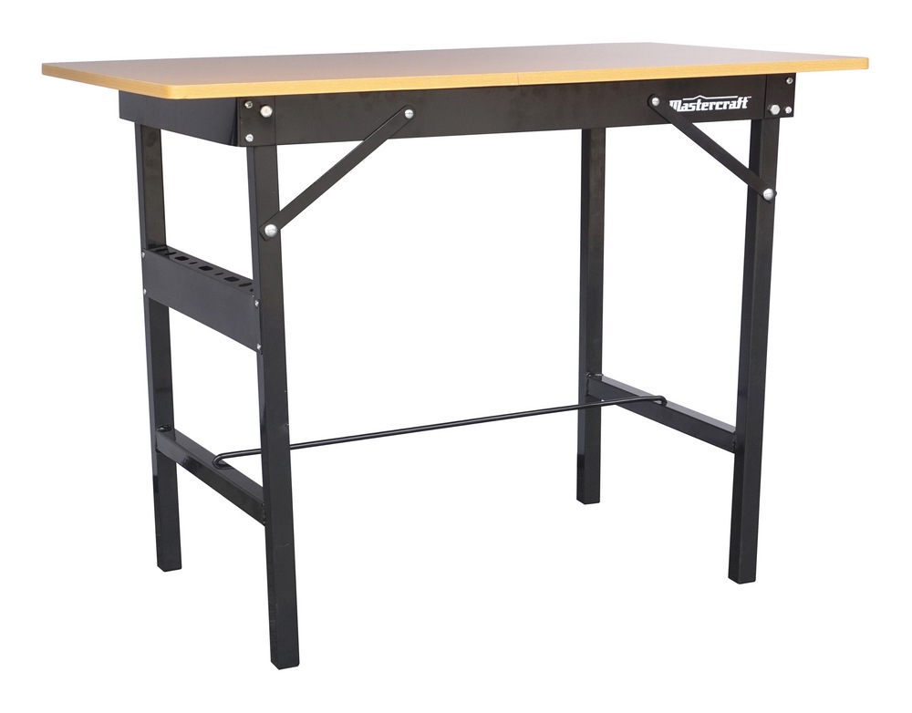 Mastercraft Steel Folding Workbench/Work Table w/ Wooden Top, 39x24x30