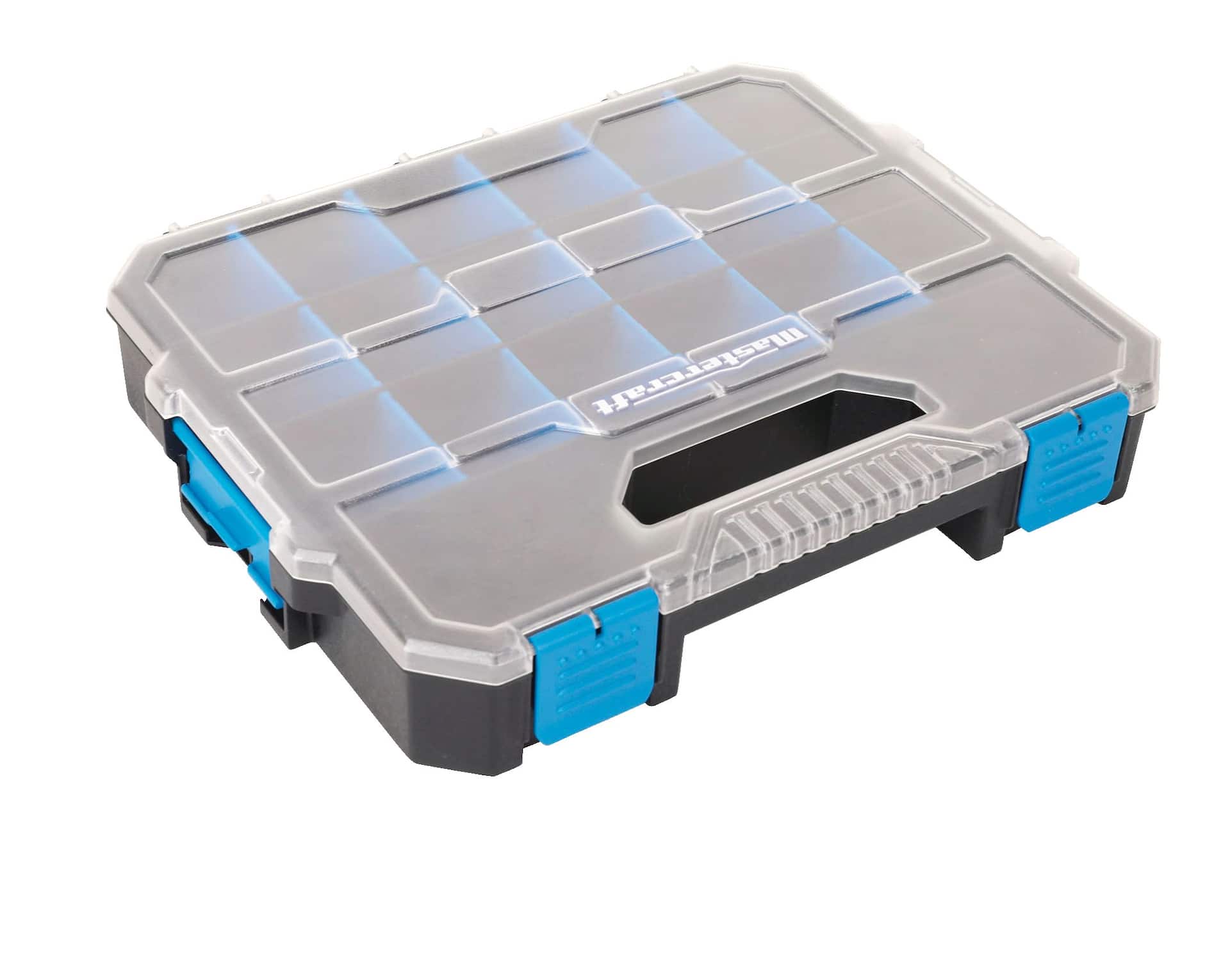 Mastercraft Portable Stackable Small Parts 18-Bins Organizer Tray w/ Lid,  12x10x2-in