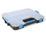 Mastercraft Thin Parts Organizer, Stackable 18-Bins Tray w/Lid, 17x13x3-in Front_Angled_Right