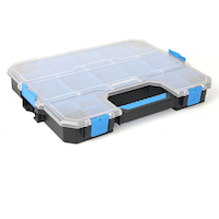Mastercraft Thin Parts Organizer, Stackable 18-Bins Tray w/Lid, 17x13x3-in Front_Angled_Right
