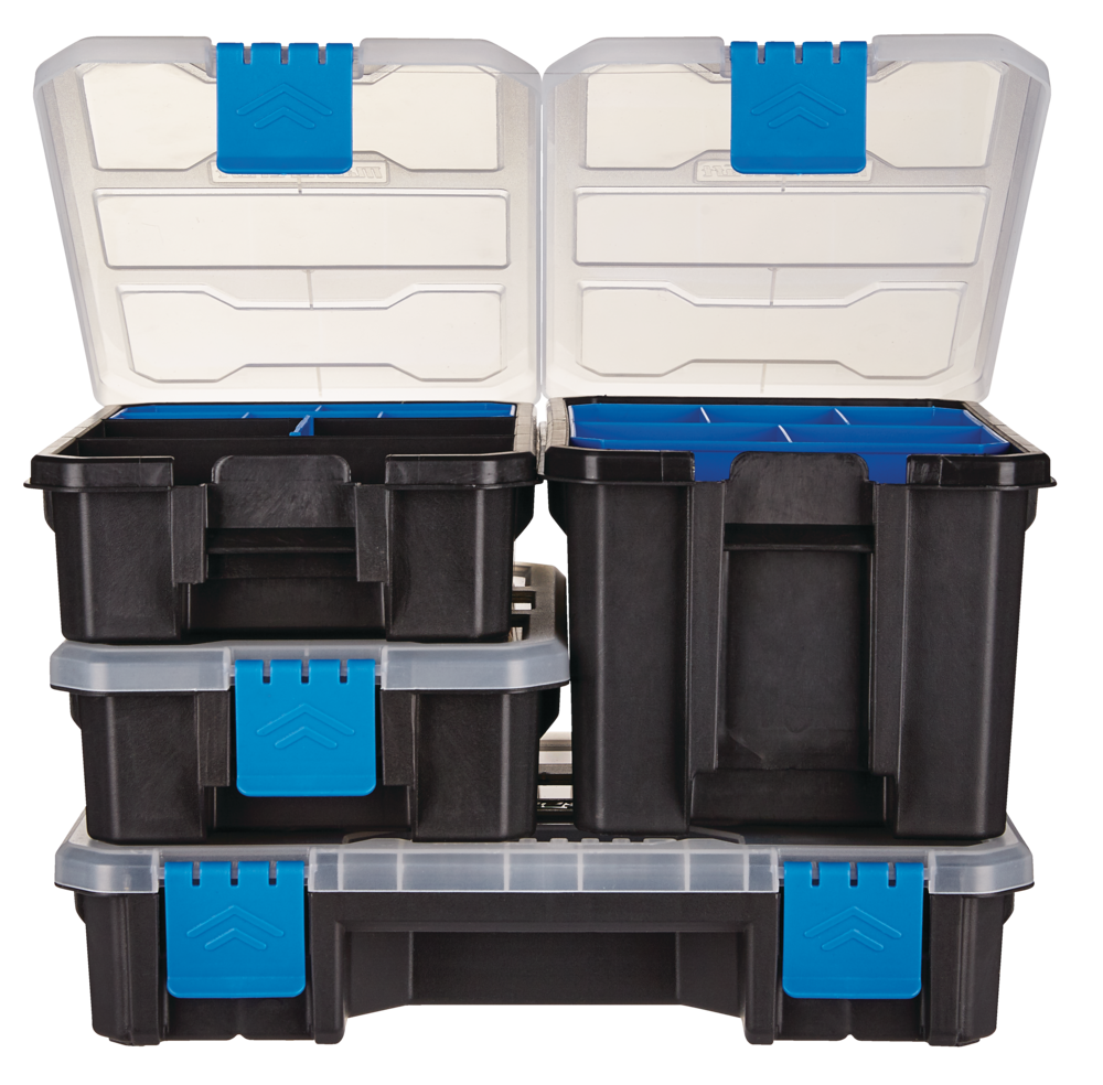 Mastercraft Portable Small Parts Organizer Trays Set w/ Lid, 21x12x19