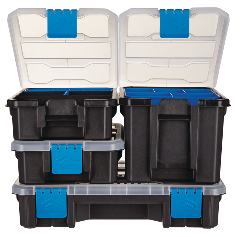 Mastercraft Portable Small Parts Organizer Trays Set w/ Lid, 21x12x19